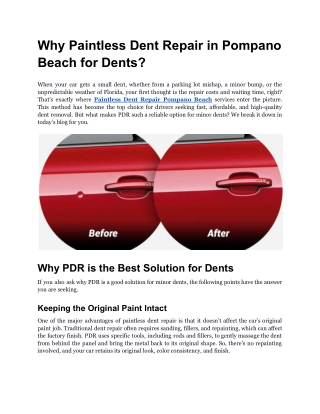 Why Paintless Dent Repair in Pompano Beach for Dents_