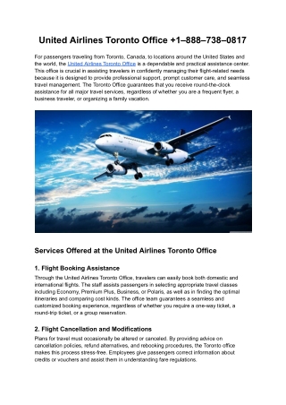 United Airlines Toronto Office  1–888–738–0817