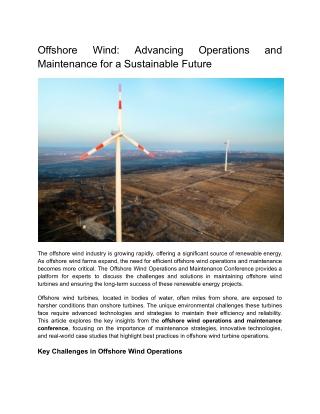 Offshore Wind_ Advancing Operations and Maintenance for a Sustainable Future
