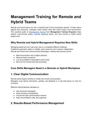 Management Training for Remote and Hybrid Teams