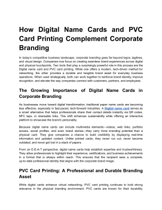 How Digital Name Cards and PVC Card Printing Boost Corporate Branding