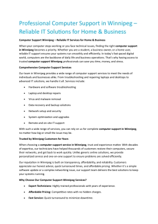 Professional Computer Support in Winnipeg – Reliable IT Services by CDC Computer