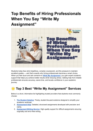 Top Benefits of Hiring Professionals When You Say “Write My Assignment”