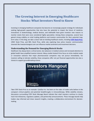 The Growing Interest in Emerging Healthcare Stocks: What Investors Need to Know
