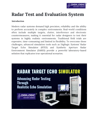 Radar Test and Evaluation System From Digilogic Systems