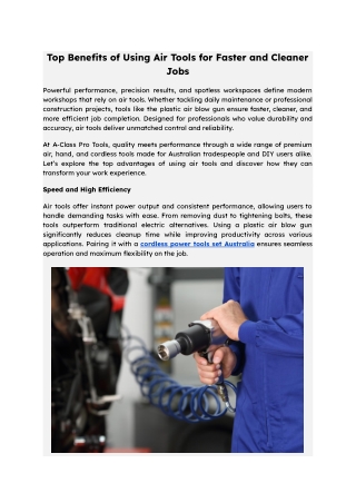 Top Benefits of Using Air Tools for Faster and Cleaner Jobs