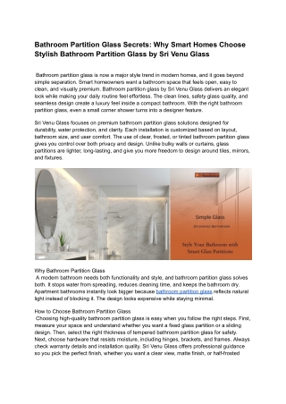 Bathroom Partition Glass Secrets_ Why Smart Homes Choose Stylish Bathroom Partition Glass by Sri Venu Glass