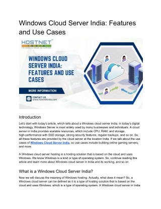 Windows Cloud Server India_ Features and Use Cases