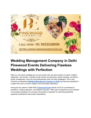 Professional Wedding Management Company in Delhi | Pinewood Events