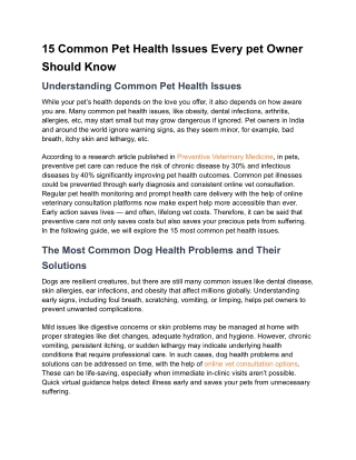 15 Common Pet Health Issues Every pet Owner Should Know