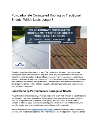 Polycarbonate Corrugated Roofing vs Traditional Sheets_ Which Lasts Longer