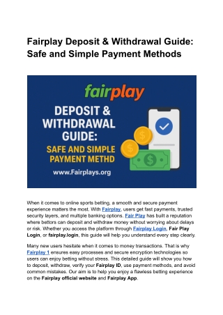 Fairplay Deposit and Withdrawal Guide