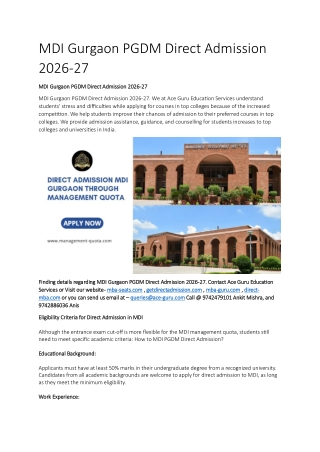 MDI Gurgaon PGDM Direct Admission 2026