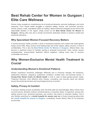 Best Rehab Center for Women in Gurgaon _ Elite Care Wellness