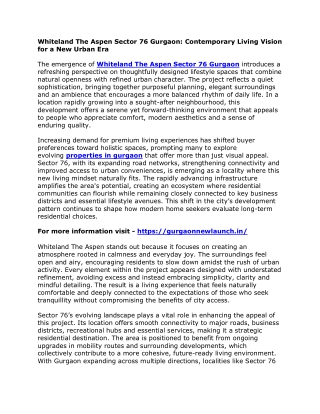 Whiteland The Aspen Sector 76 Gurgaon - Contemporary Living Vision for a New Urban Era