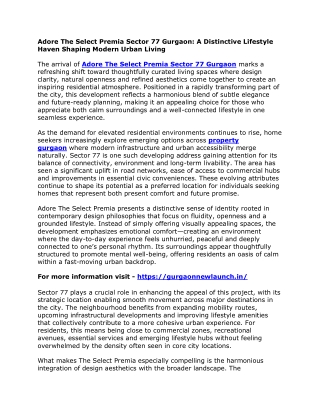 Adore The Select Premia Sector 77 Gurgaon - A Distinctive Lifestyle Haven Shaping Modern Urban Living