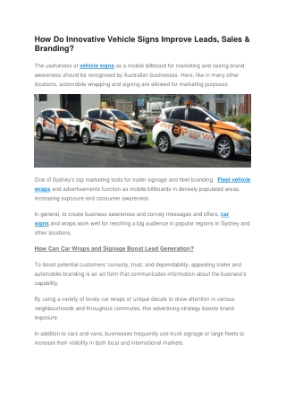 How Do Innovative Vehicle Signs Improve Leads, Sales & Branding