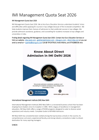 IMI Management Quota Seat 2026