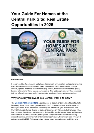 Your Guide For Homes at the Central Park Site: Real Estate Opportunities in 2025