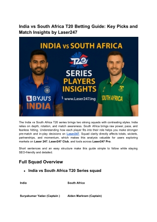 India vs South Africa T20 Betting Guide Key Picks and Match Insights by Laser247