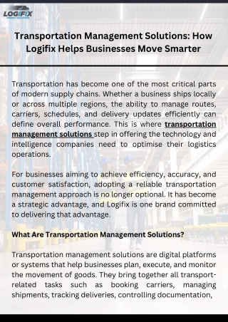 Transportation Management Solutions How Logifix Helps Businesses Move Smarter