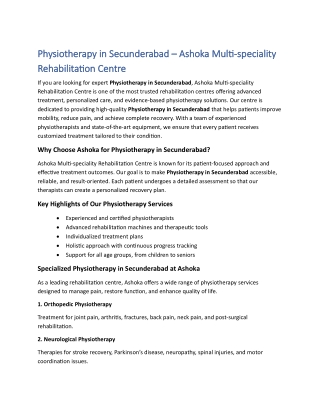 Physiotherapy in Secunderabad