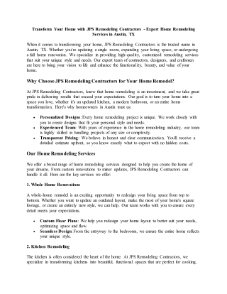 Home Remodeling with JPS Remodeling Contractors