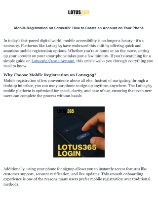 Mobile Registration on Lotus365_ How to Create an Account on Your Phone