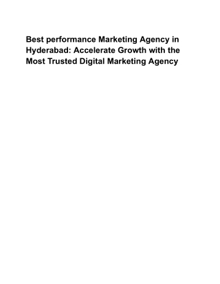 Best performance Marketing Agency in Hyderabad