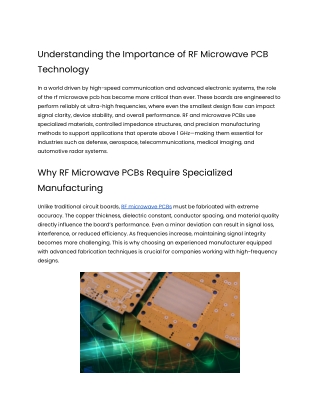 Understanding the Importance of RF Microwave PCB Technology