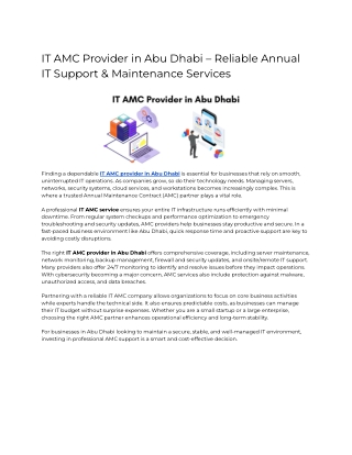 IT AMC Provider in Abu Dhabi – Reliable Annual IT Support & Maintenance Services