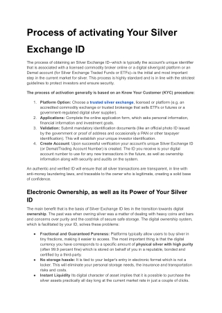 Process of activating Your Silver Exchange ID