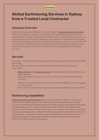 Skilled Earthmoving Services in Sydney from a Trusted Local Contractor