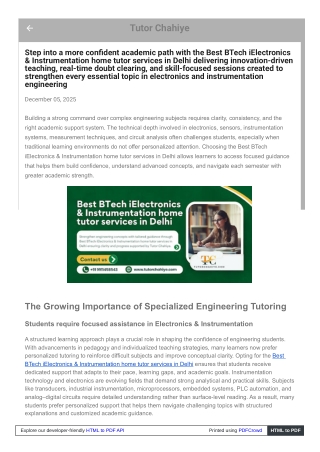 Best BTech iElectronics & Instrumentation home tutor services in Delhi