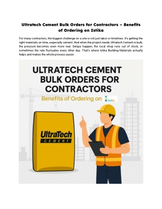Ultratech Cement Bulk Orders for Contractors – Benefits of Ordering on Istika