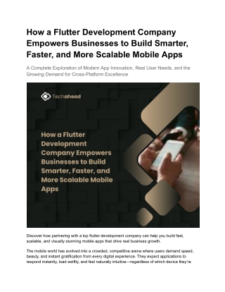 How a Flutter Development Company Empowers Businesses to Build Smarter, Faster, and More Scalable Mobile Apps