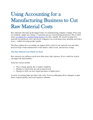 Using Accounting for a Manufacturing Business to Cut Raw Material Costs