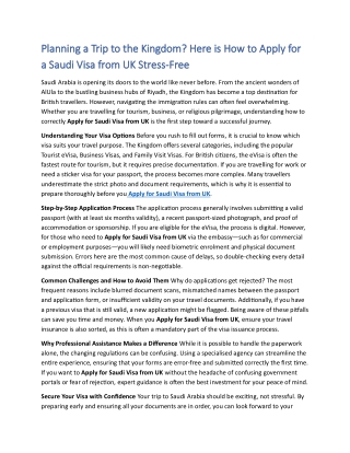 Planning a Trip to the Kingdom- Here is How to Apply for a Saudi Visa from UK Stress-Free