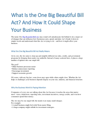 What Is the One Big Beautiful Bill Act