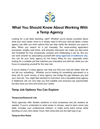 What You Should Know About Working With a Temp Agency