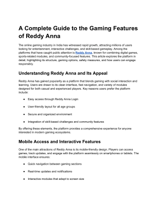 A Complete Guide to the Gaming Features of Reddy Anna