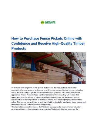 How to Purchase Fence Pickets Online with Confidence and Receive High-Quality Timber Products