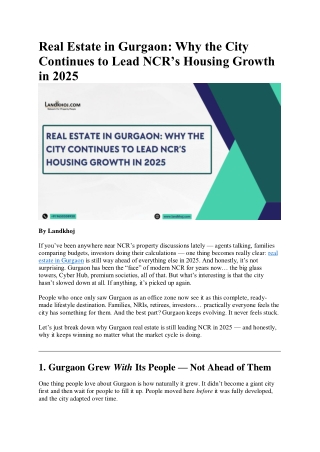 Real Estate in Gurgaon: Why the City Continues to Lead NCR’s Housing Growth