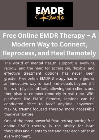 Free Online EMDR Therapy – A Modern Way to Connect, Reprocess, and Heal Remotely