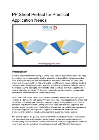 PP Sheet Perfect for Practical Application Needs