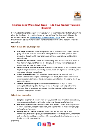 Embrace Yoga Where It All Began-100-Hour Teacher Training in Rishikesh | Veda Yo