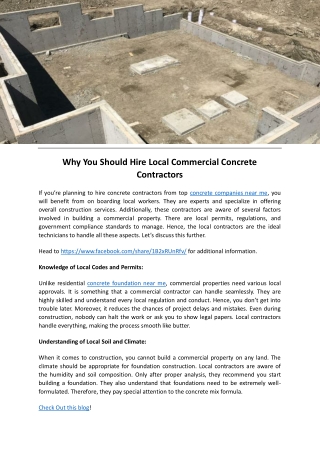Why You Should Hire Local Commercial Concrete Contractors
