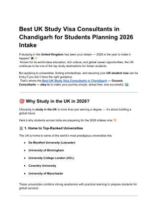 Best UK Study Visa Consultants in Chandigarh for Students Planning 2026 Intake
