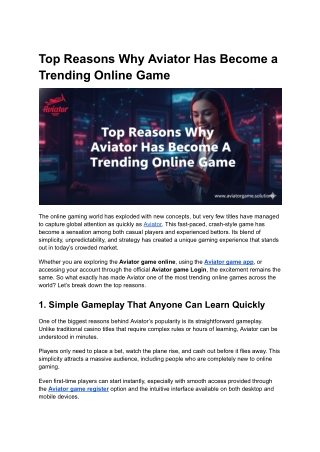 Top Reasons Why Aviator Has Become a Trending Online Game