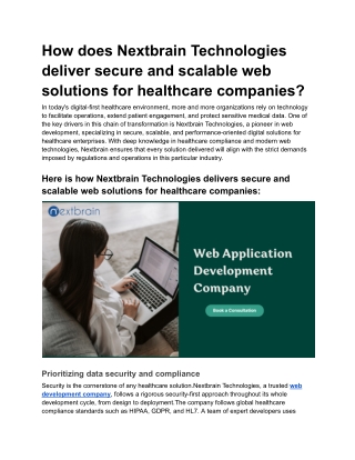 How does Nextbrain Technologies deliver secure and scalable web solutions for healthcare companies?